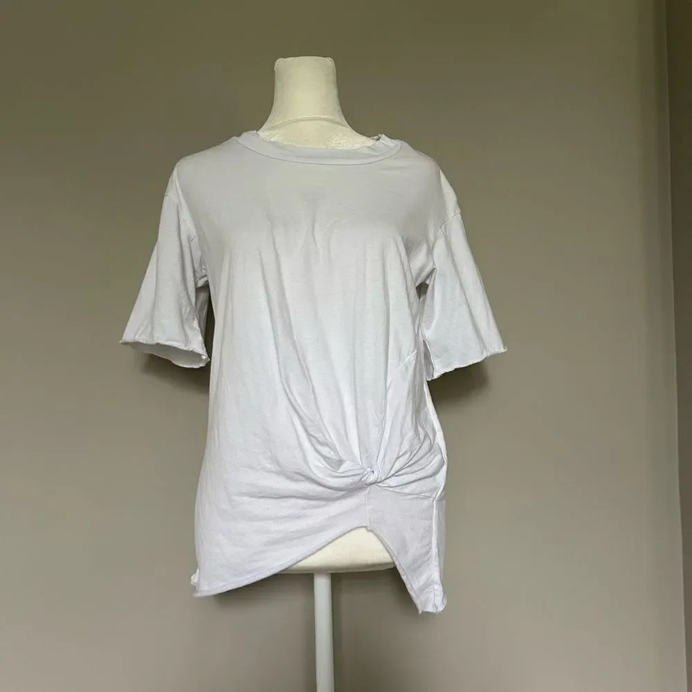 Stateside Women’s White Short Sleeve Knotted Tee Size Small Cotton Made in USA